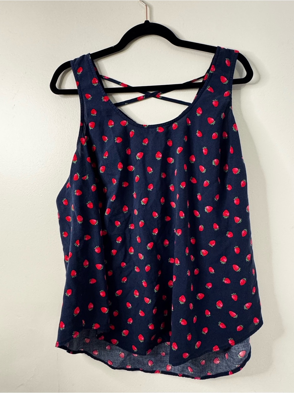 torrid Navy Strawberry Print Crisscross Back Tank